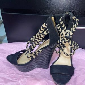Black and nude wedges